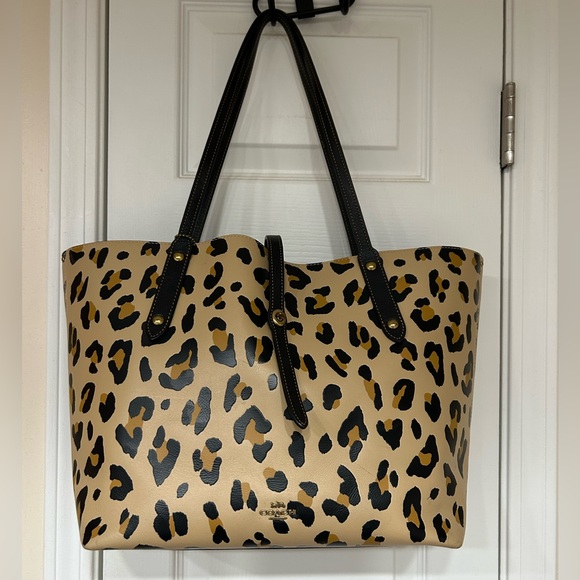 COACH large leopard city tote bag shoulder bag - Picture 1 of 16